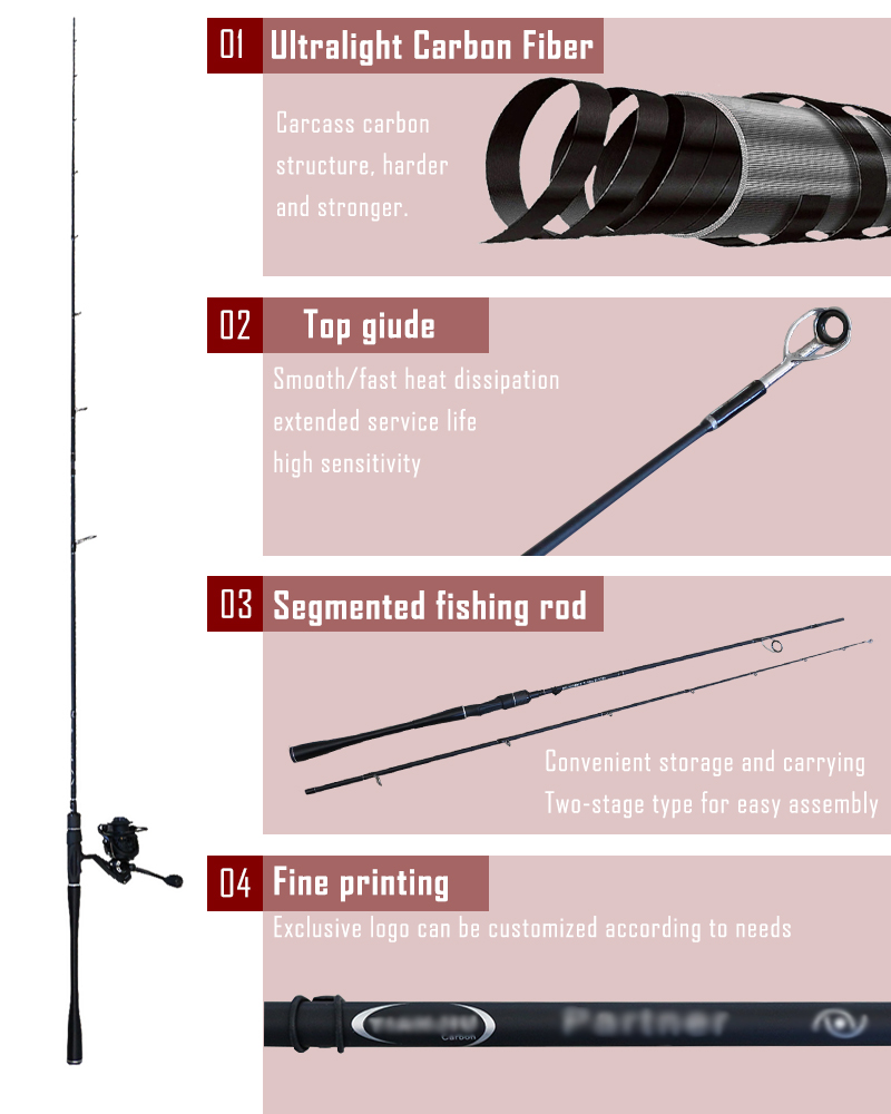 Asta di pesca in carbonio LightStream con guide Fuji, manico ultra leggero